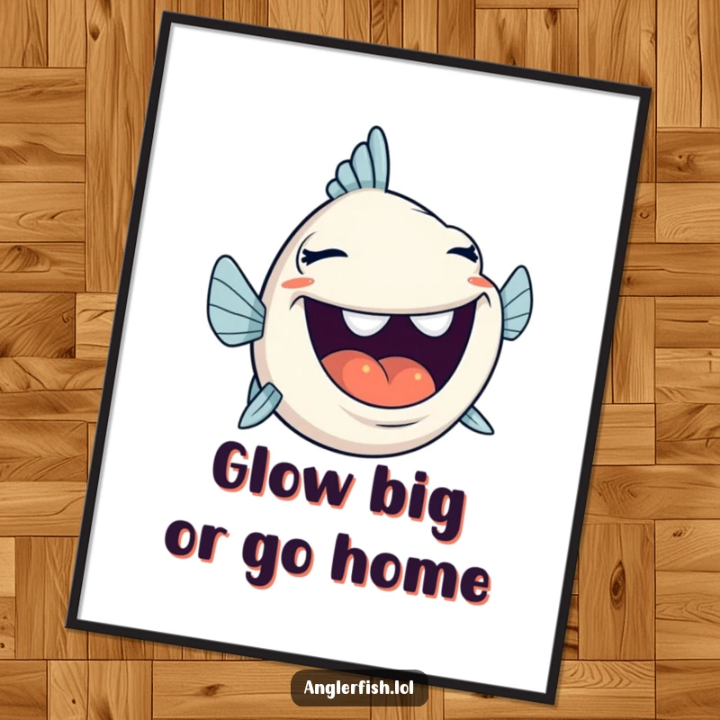 Funny Free Printable Wall Art: An anglerfish character with its mouth wide open, captured mid-laugh, joyful downloadable decor.