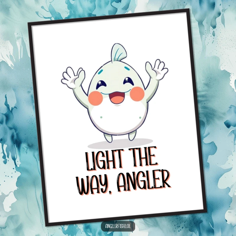 Funny Free Printable Wall Art: An energetic anglerfish character excitedly waving both hands, bringing joy to any room.