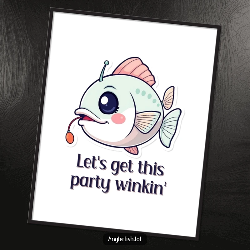 Funny Free Printable Wall Art: An anglerfish winking mischievously, its lure flickering with playful excitement.