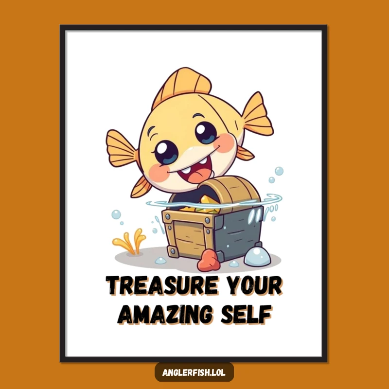 Free Printable Wall Art: Clumsy Anglerfish Treasure Chest Humor