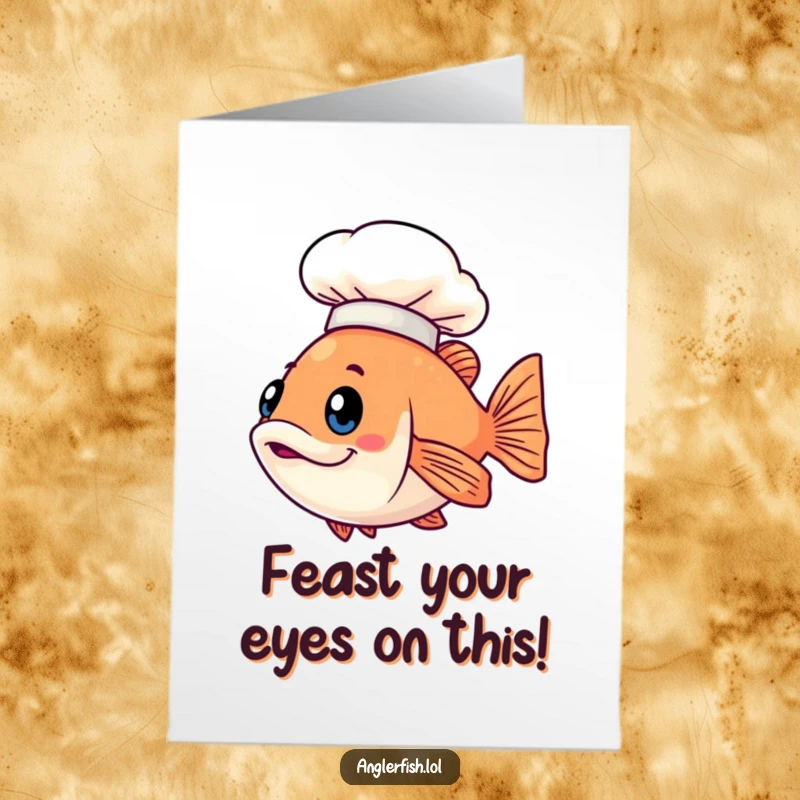 Funny Free Printable Birthday Card: Kawaii anglerfish wearing a tiny illuminated chef hat, ready to cook up some fun.