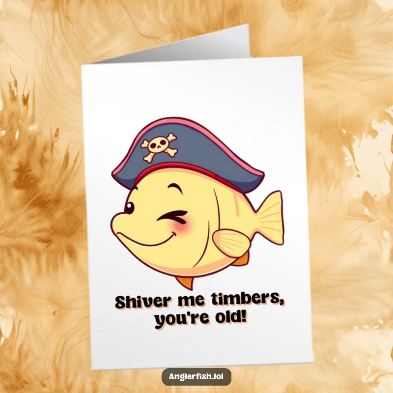 Funny Free Printable Birthday Card featuring a pirate anglerfish wearing a tiny hat and winking playfully.