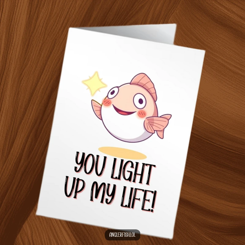 Funny Free Printable Anglerfish Birthday Card: A smiling anglerfish offers its glowing lure to light the way for birthday wishes.