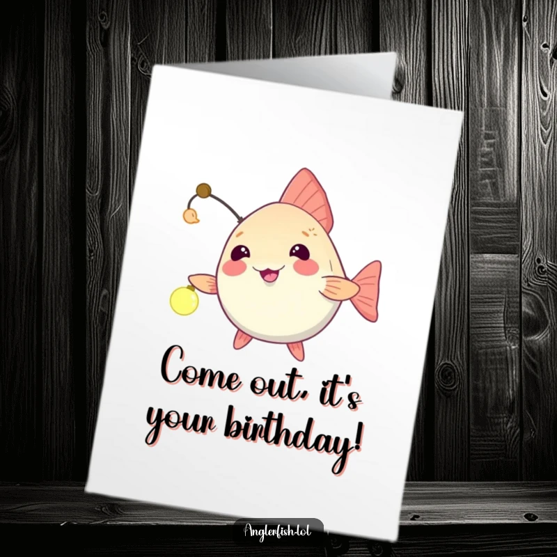Funny Free Printable Birthday Card: Playful anglerfish dangling its light, beckoning a birthday friend closer.