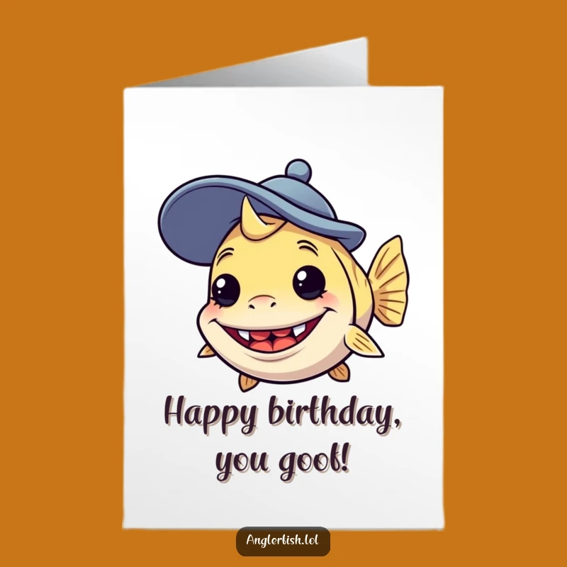 Free Printable Funny Anglerfish Birthday Card - Goofy Hat Silly Grin Downloadable