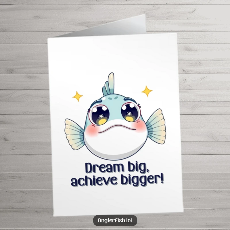 Funny free printable anglerfish congratulations card with an anglerfish looking up with wide, wondrous, star-filled eyes.