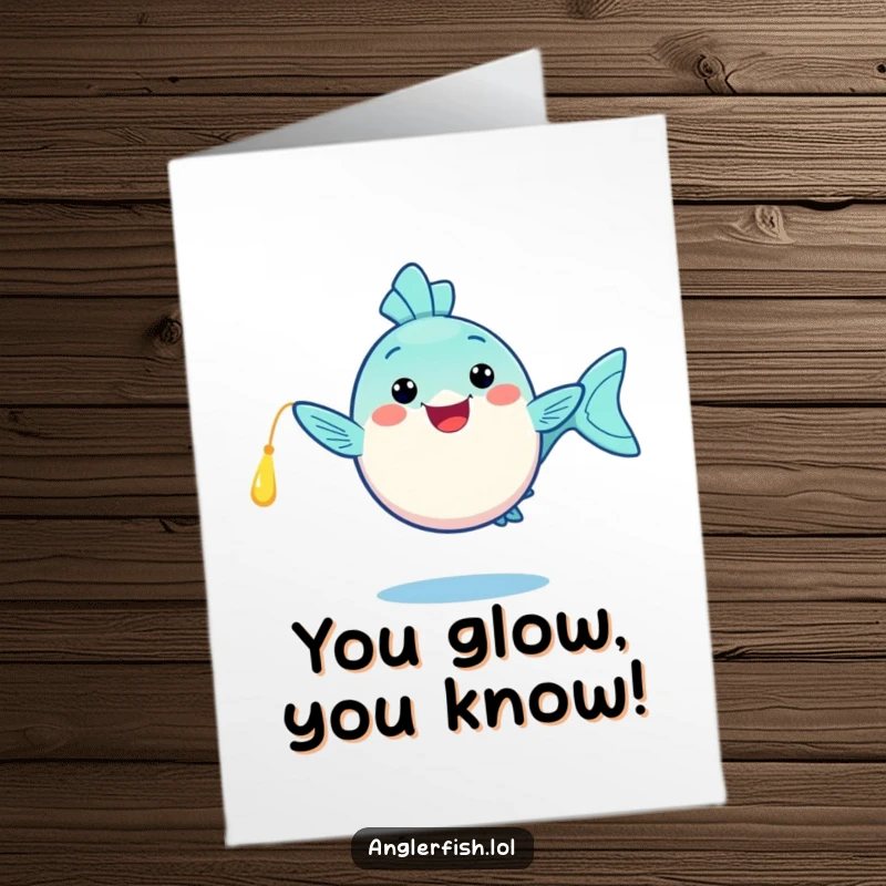 Funny Free Printable Congrats Card: Kawaii anglerfish doing a happy dance with its glowing lure, celebrating success.