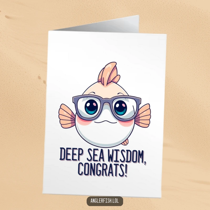 Funny Free Printable Congratulations Card: Thoughtful anglerfish wearing oversized glasses, a smart and downloadable congratulatory message.