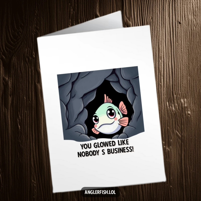 Funny Free Printable Anglerfish Congrats Card: A curious anglerfish emerges from darkness to celebrate your amazing achievement.