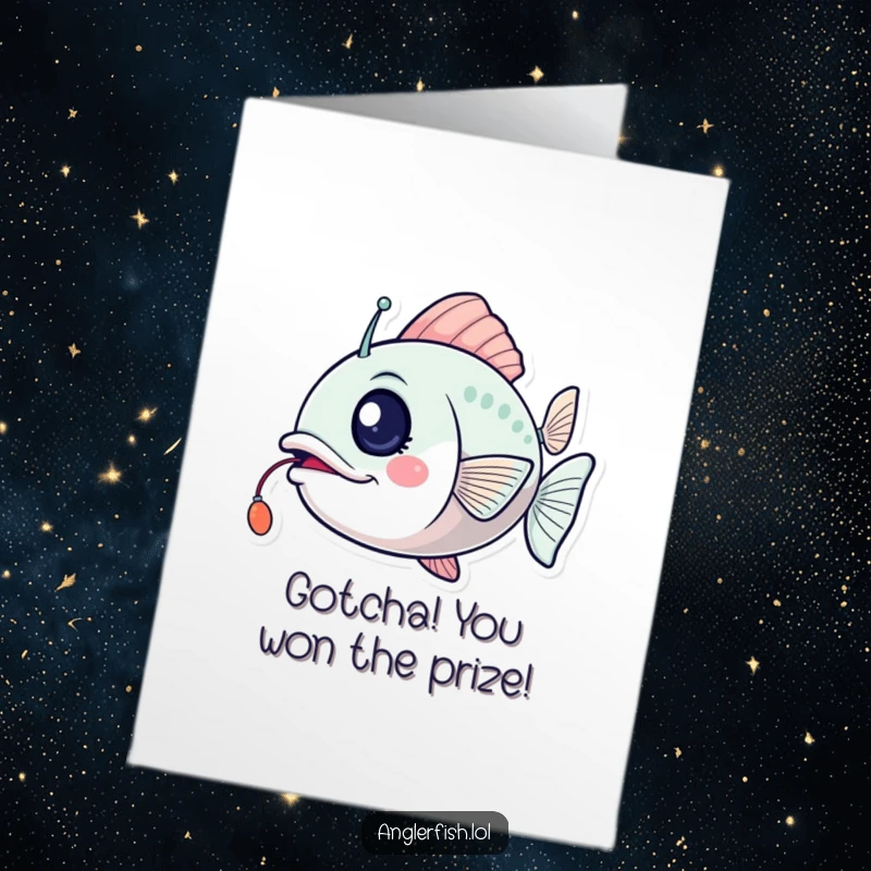 Funny Free Printable Congratulations Card: Anglerfish winks, its lure flickering with excitement for their success.