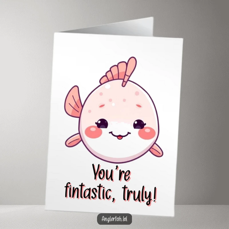 Funny Free Printable Congratulations Card: A kawaii anglerfish giving a shy smile from its deep-sea abode, a lovely downloadable greeting.