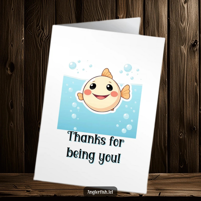 Funny Free Printable Anglerfish Thank You Card: A happy anglerfish floats in bubbly water, a perfect thank you gesture.