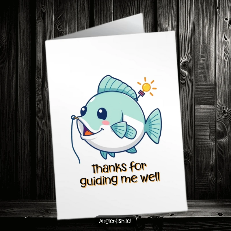 Funny Free Printable Thank You Card: A playful anglerfish uses its lure like a whimsical beacon to guide the way.