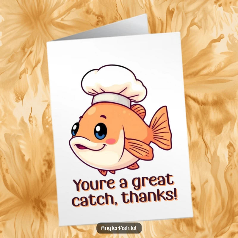 Funny Free Printable Thank You Card: Kawaii anglerfish wearing a tiny illuminated chef hat, serving up appreciation.