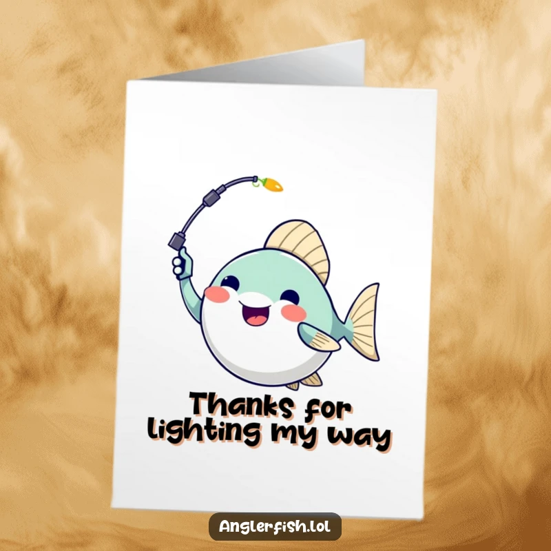 Funny Free Printable Thank You Card where an anglerfish happily waves its luminous lure with thanks.