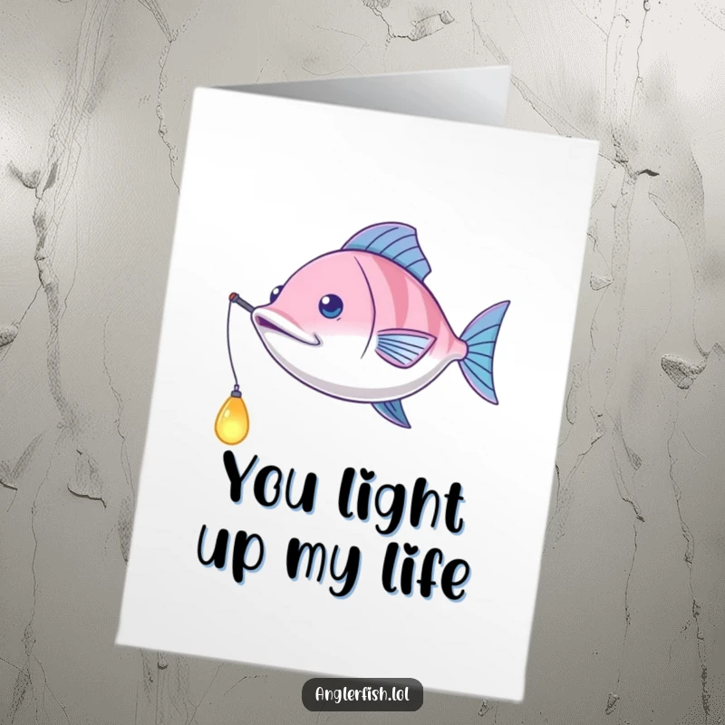 Funny free printable anglerfish thank you card featuring a playful anglerfish swinging its bioluminescent lure to express sincere gratitude.