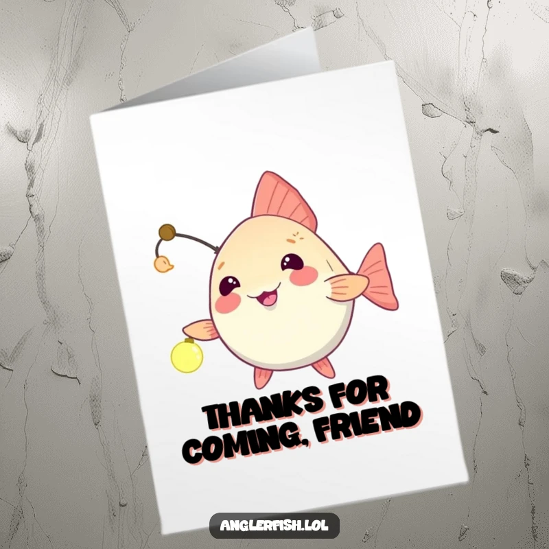 Funny Free Printable Thank You Card: Anglerfish playfully dangling its light, beckoning thanks with a warm glow.