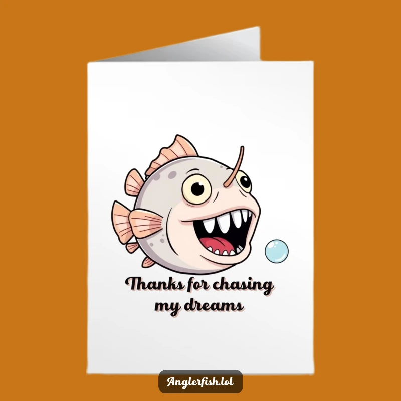 Funny Free Printable Thank You Card: Joyful Anglerfish Chasing Bubbles of Gratitude