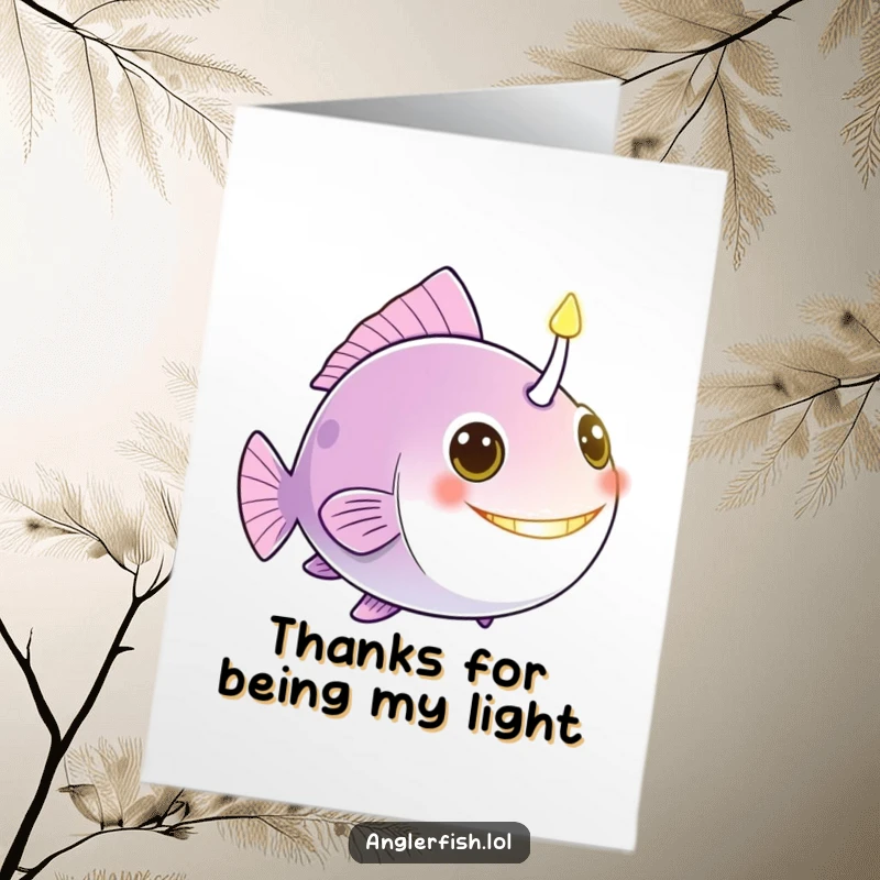 Funny Free Printable Thank You Card: Anglerfish's friendly beacon shines bright with gratitude.