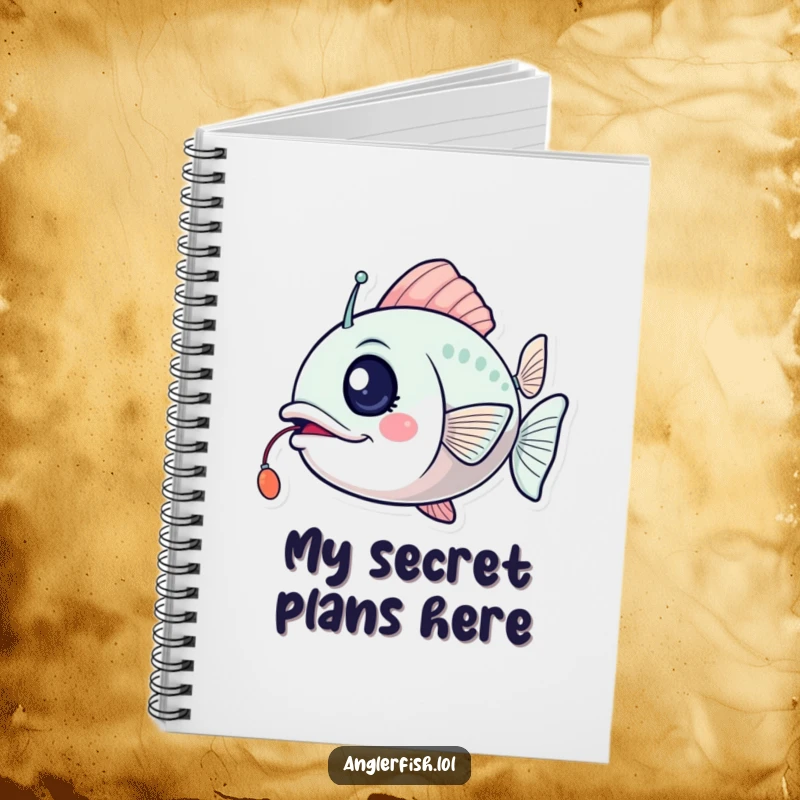Funny anglerfish notebook with a wink and a flickering lure, inspiring humorous thoughts and exciting ideas.