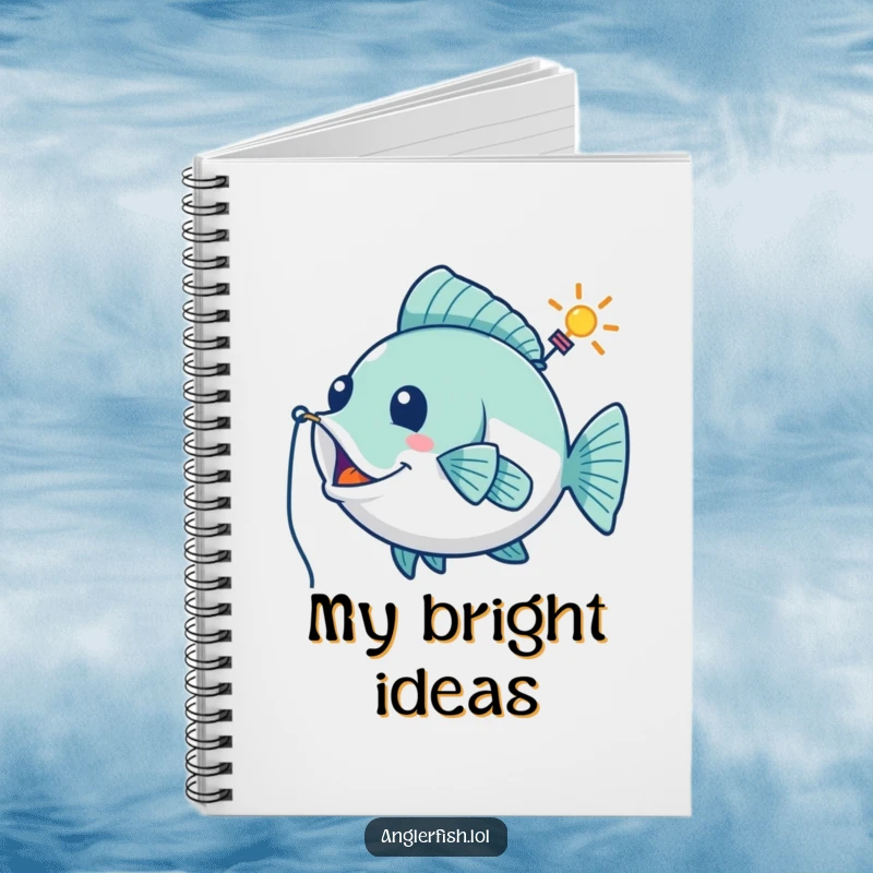 Funny notebook with a playful anglerfish using its lure as a whimsical guiding beacon, perfect for jotting down creative thoughts.