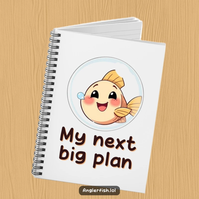 Funny Anglerfish Notebook with a happy anglerfish attempting to blow a giant bubble, perfect for jotting down cheerful thoughts and ideas.