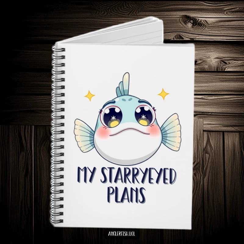 Funny Anglerfish Notebook: A ruled notebook featuring an anglerfish with large, starry eyes, looking upwards with wonder.