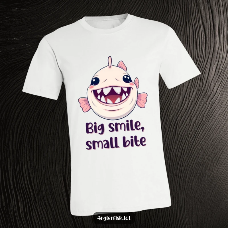 Funny Anglerfish T-Shirt: An anglerfish sporting a comically large smile, proudly displaying its many tiny, shiny teeth.