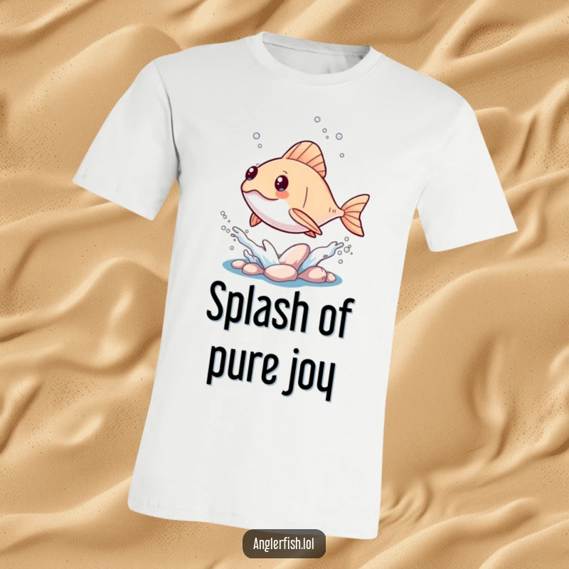 Funny Kawaii Anglerfish T-Shirt: An adorable anglerfish in a kawaii style, captured mid-air as it leaps from the water with a splash.