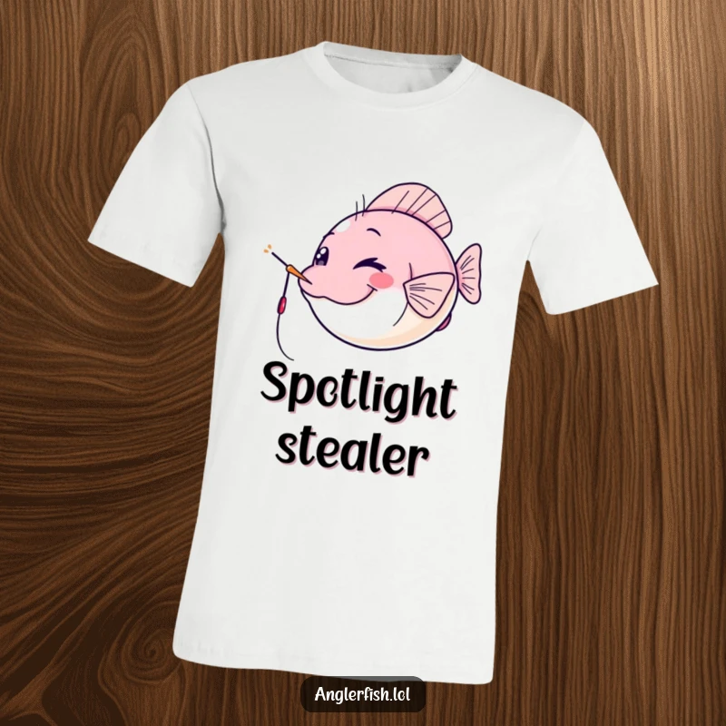 Funny kawaii anglerfish t-shirt, winking cheekily with its lure as a spotlight, a cool and funny gift for sea creature fans.