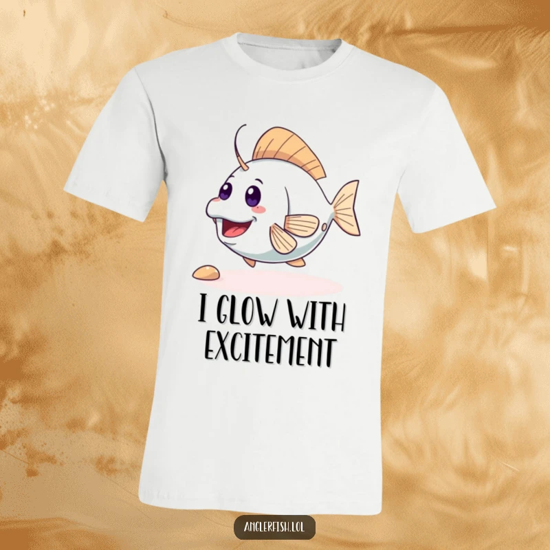 Funny cute anglerfish t-shirt featuring an excited creature wiggling its tail, designed to spread joy and playfulness. A hilarious fashion statement for sea lovers.