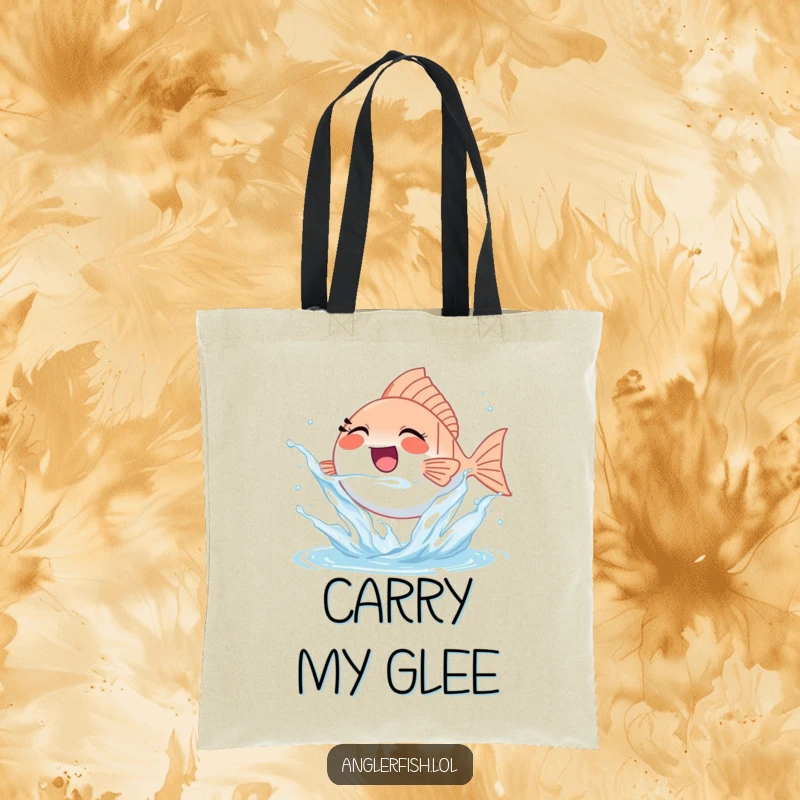 Funny tiny anglerfish tote bag captured mid-splash with pure, unadulterated joy.