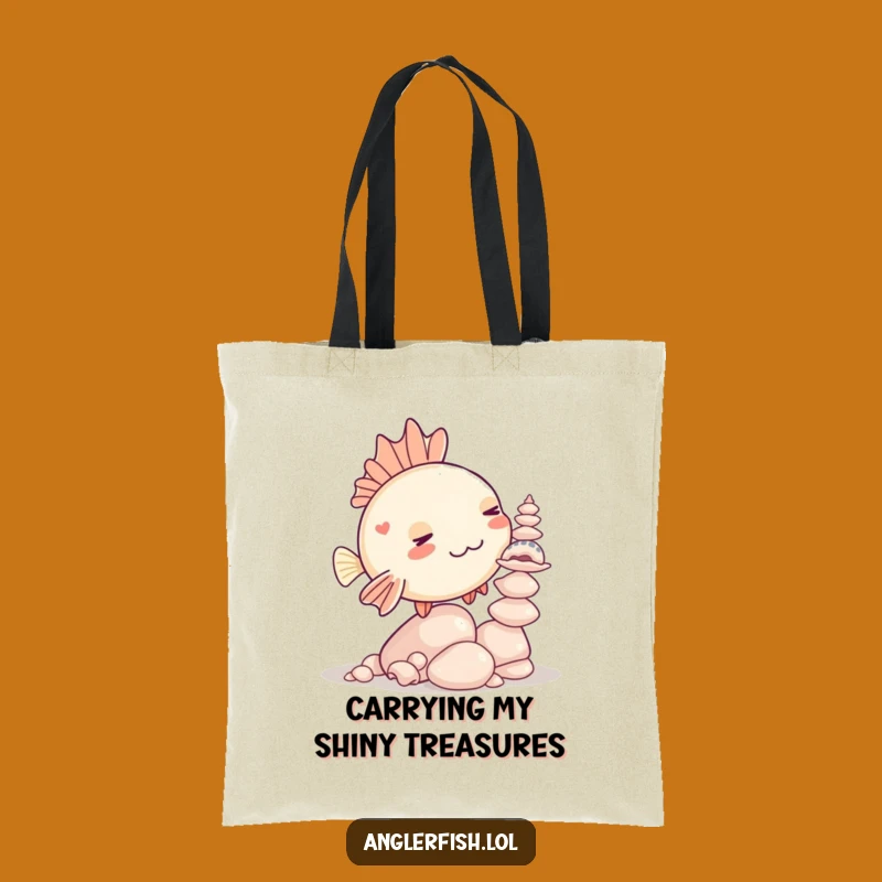Funny Kawaii Anglerfish Seashell Balancing Tote Bag, Chic Humorous Carryall Gift