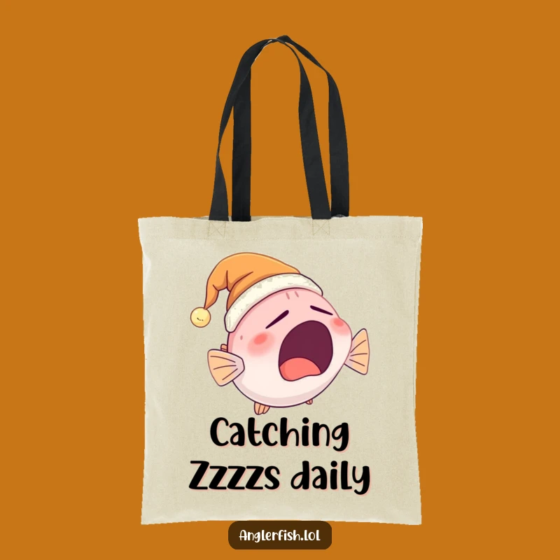 Funny Anglerfish Nightcap Tote Bag: Cute Yawning Design for Everyday Humor