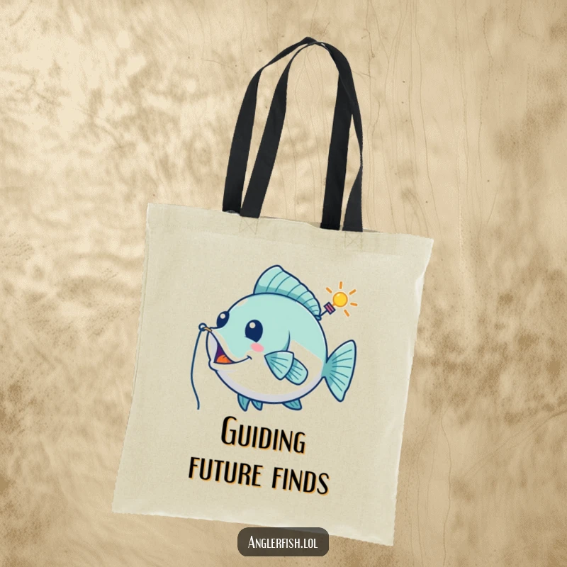 Funny tote bag depicting a playful anglerfish using its lure as a whimsical guiding beacon, perfect for carrying daily essentials.
